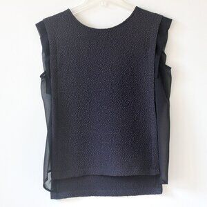Harvé Benard Navy Blue Sheer Side Panel Textured Embossed Sleeveless Top Medium